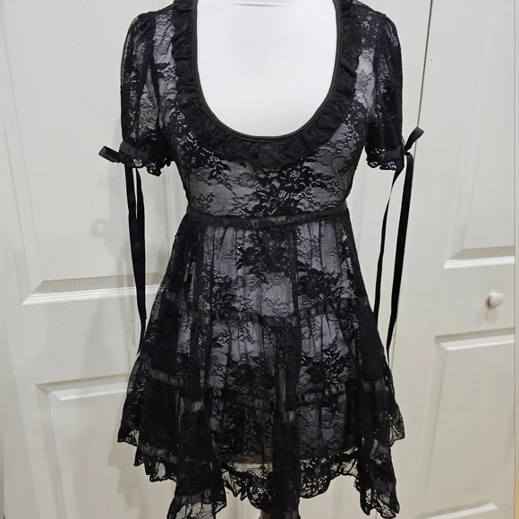 Dolls Kill Sexy Goth Lace House On The Hill Little Black Babydoll Mini Dress S - Picture 10 of 14
